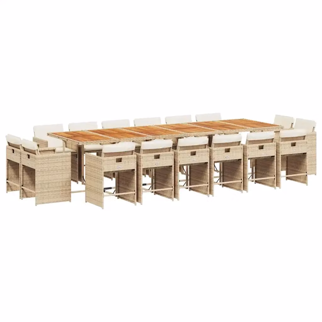 vidaXL Set da Pranzo da Giardino 17 pz in Polyrattan con Cuscini Beige e Legno di Acacia – 2