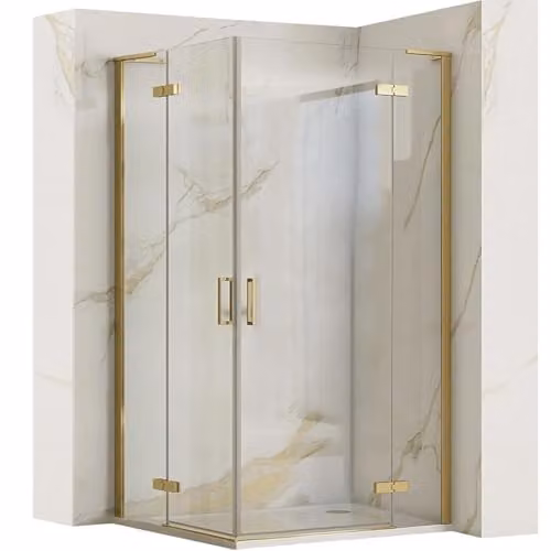 Rea - Box Doccia Hugo Double Gold Brush 100X100X200,5 cm Vetro Di Sicurezza Temperato Trasparente 6mm (Oro) Senza Piatto Doccia