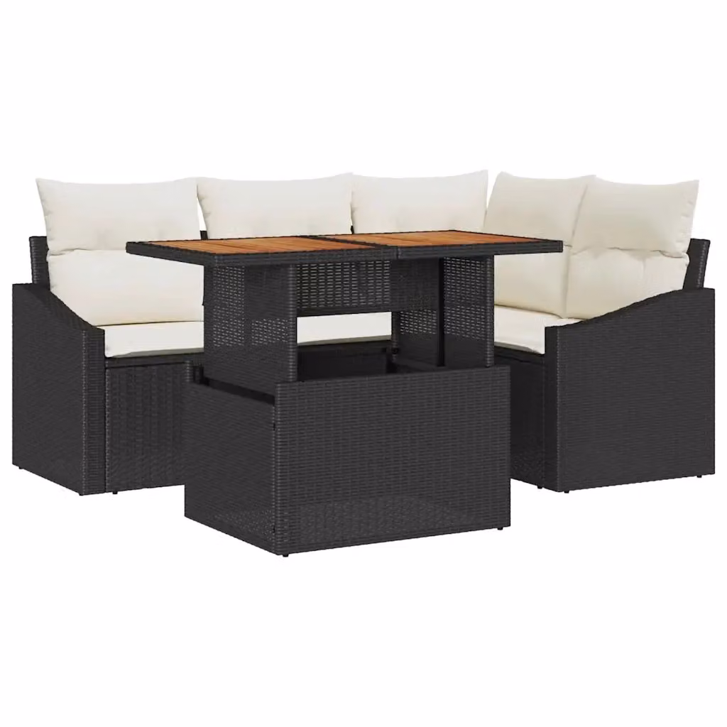 Set Divano da Giardino a L vidaXL in Poly Rattan Nero con Tavolino e Cuscini con Contenitore per l'Archiviazione – 2
