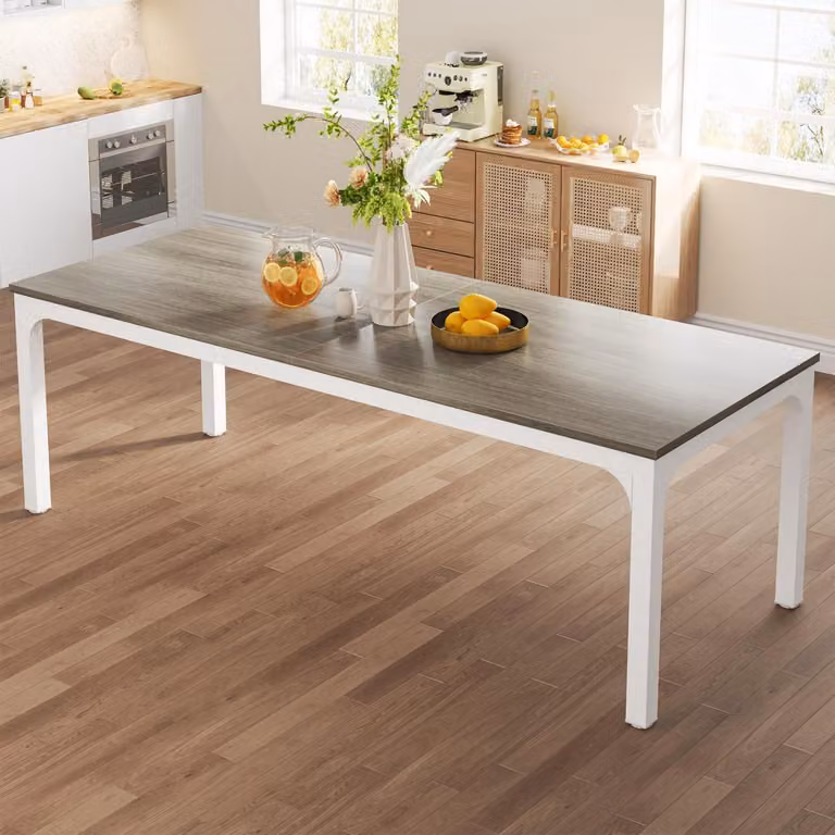 Tavolo da pranzo rettangolare, dimensioni 200 x 70 x 75 cm, adatto per 6-8 persone, in legno di quercia, con gambe in metallo