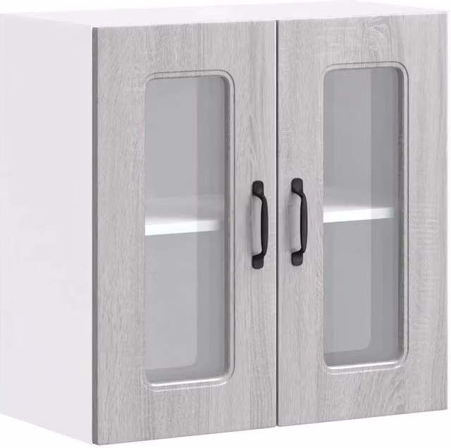 Pensile da cucina dal design moderno 60 x 31 x 60 cm con anta in vetro linee pulite in legno grigio Sonoma 02_0050048