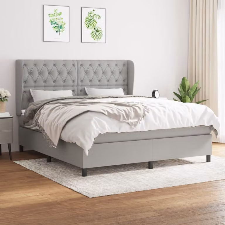 The Living Store Letto a molle con materasso grigio chiaro 160x200 cm in tessuto