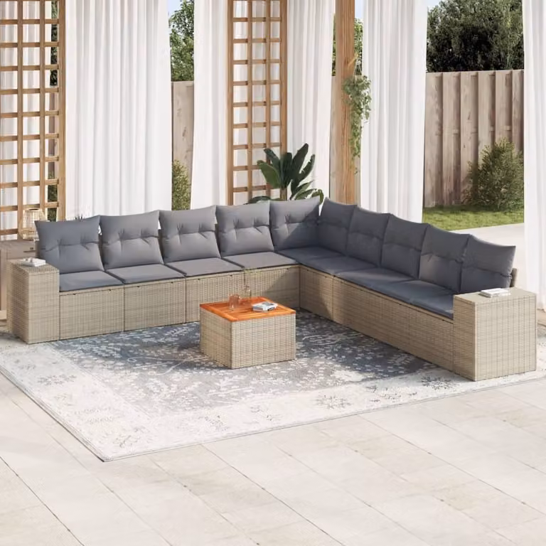 Maison Exclusive - Set Divano da Giardino 10 pz con Cuscini Beige in Polyrattan