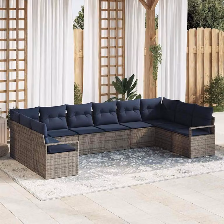 Maison Exclusive - Set di divani da esterno, 10 pezzi, grigio [Materiale sintetico]: rattan sintetico