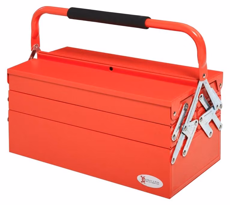 Custodia per attrezzi con 5 scomparti, apribile, in acciaio SPCC, dimensioni 45x22,5x34,5 cm (rossa)