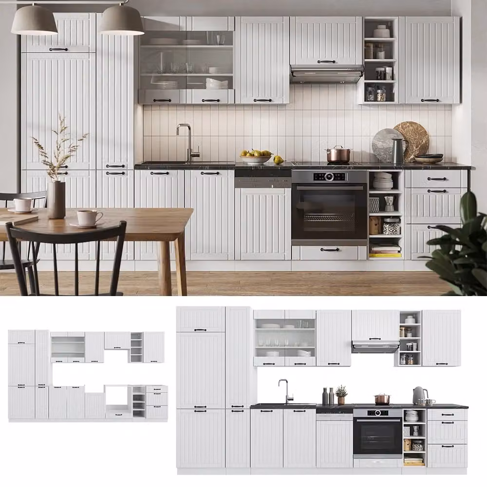 Cucina componibile Fame-Line Vicco Bianco rustico/Bianco, L: 355 cm, senza piano di lavoro – 2
