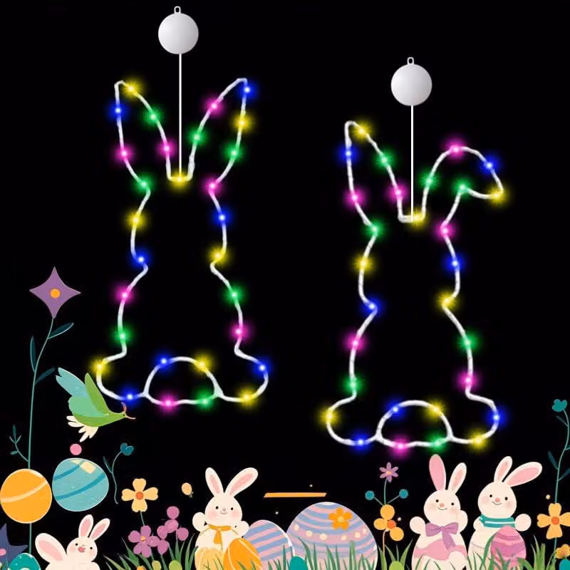 Set di 2 catene luminose a LED a tema pasquale, con timer, ventose e alimentazione a batteria