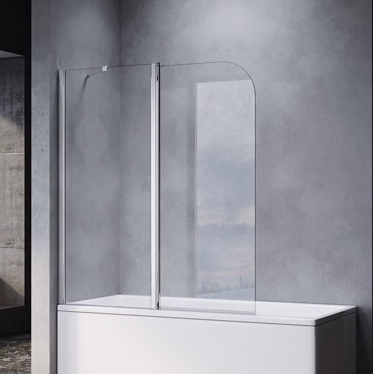SONNI accessorio per vasca da bagno doccia 120x140(LxA), paravento pieghevole per vasca da bagno paravento doccia in vetro per vasca da bagno 2 pezzi, porta girevole a 180° in nano vetro, con stabilizzatore