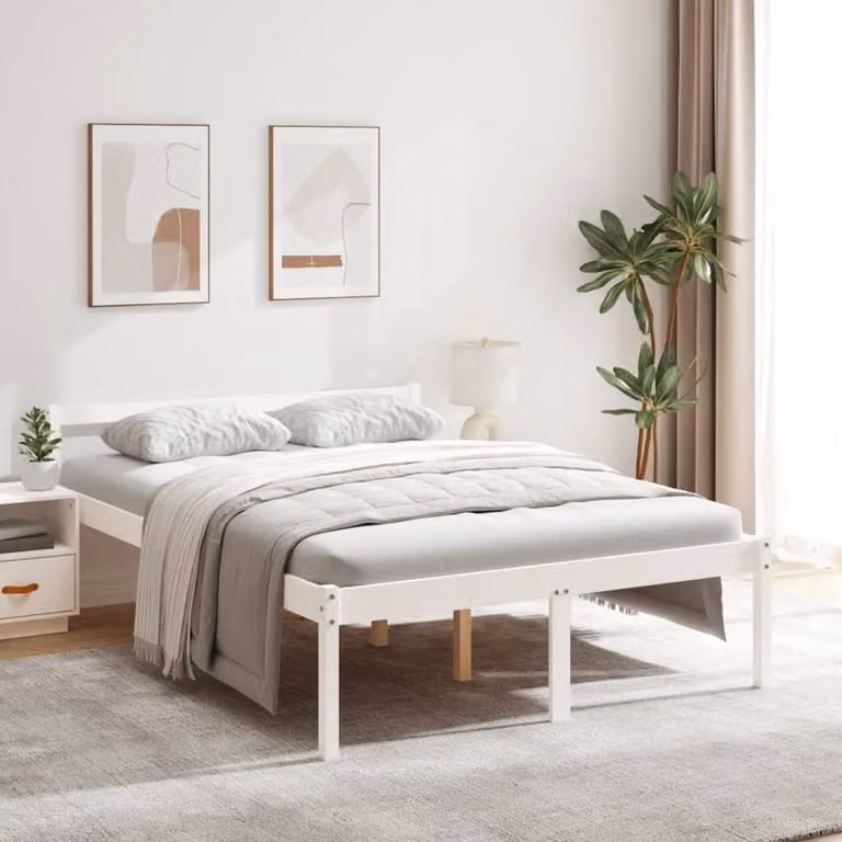 The Living Store Letto Senior bianco 135x190 cm in legno di pino massello