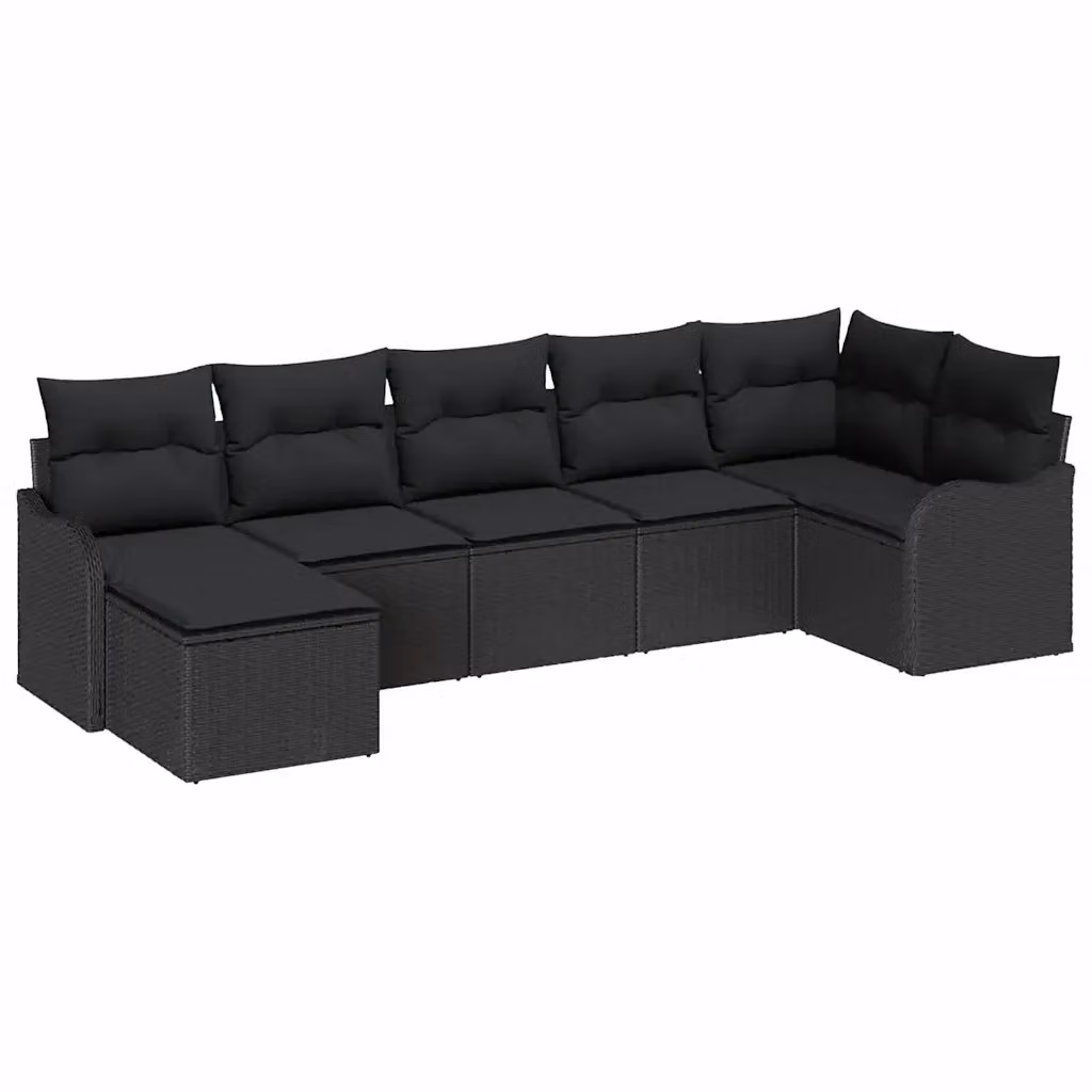 Set Divano da Giardino a L vidaXL in Polyrattan Nero con 7 Pezzi e Cuscini Imbottiti – 2