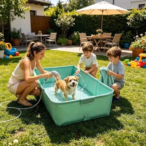 Vaschetta per cani, antiscivolo e pieghevole, ideale anche per gatti. Dimensioni: 80 x 39,9 x 19,8 cm. Vasca da bagno per cani, adatta per gatti, per l'uso all'aperto, in giardino, in casa e durante l'estate