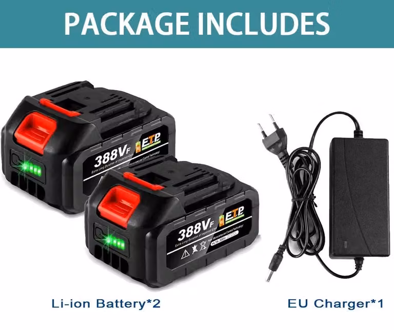 Batteria agli ioni di litio da 18–21V - Batteria per utensili elettrici - 2 batterie da 3,0Ah - 128VF/388VF - Adatta per motoseghe a batteria, trapani, avvitatori a percussione - Caricabatterie per l'Unione Europea