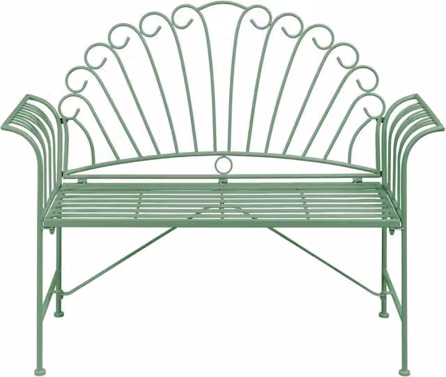 Panca da giardino vintage in metallo verde con braccioli svasati 2 posti esterno stile retrò