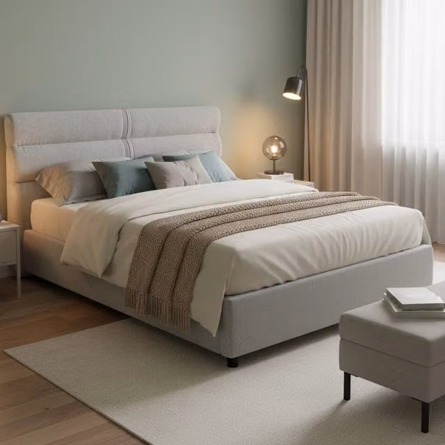 Letto Matrimoniale Briatico DMORA con Materasso Incluso, Grigio, L: 160 cm x P: 200 cm x H: 180 cm