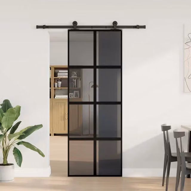 Porta Scorrevole vidaXL in Vetro Trasparente e Alluminio Nero L: 76 cm, H: 205 cm