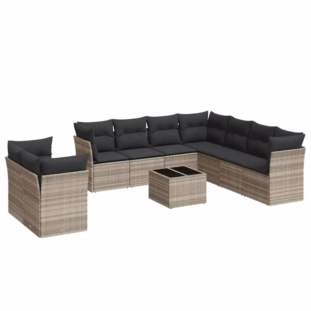 vidaXL Set Divano da Giardino 10 Pezzi con Cuscini e Tavolino da Esterno Grigio con Struttura in Acciaio e Polyrattan – 2