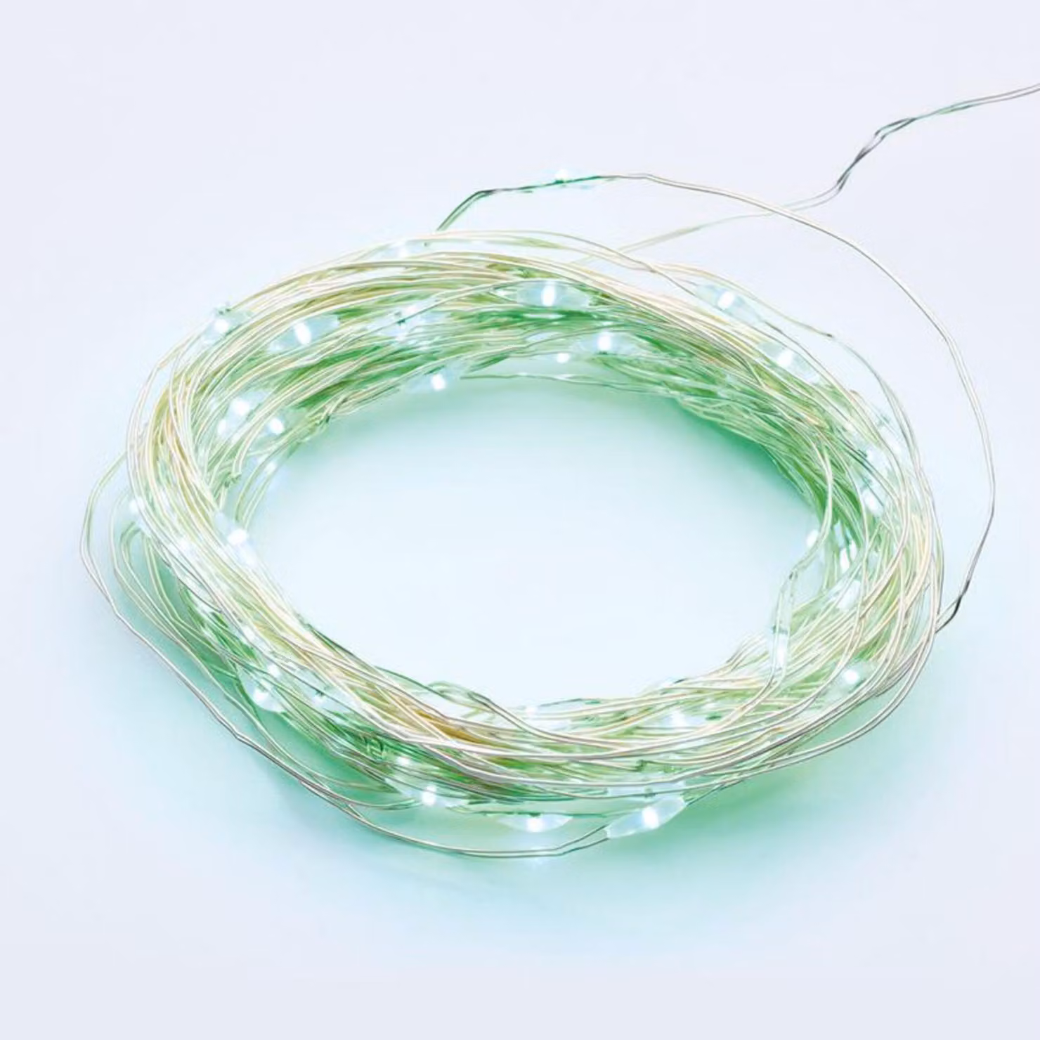 ACA Lighting 100 LED catena decorativa verde argento cavo rame 220-240V + 8 funzioni IP44 10m+3m 1,8W X01100512