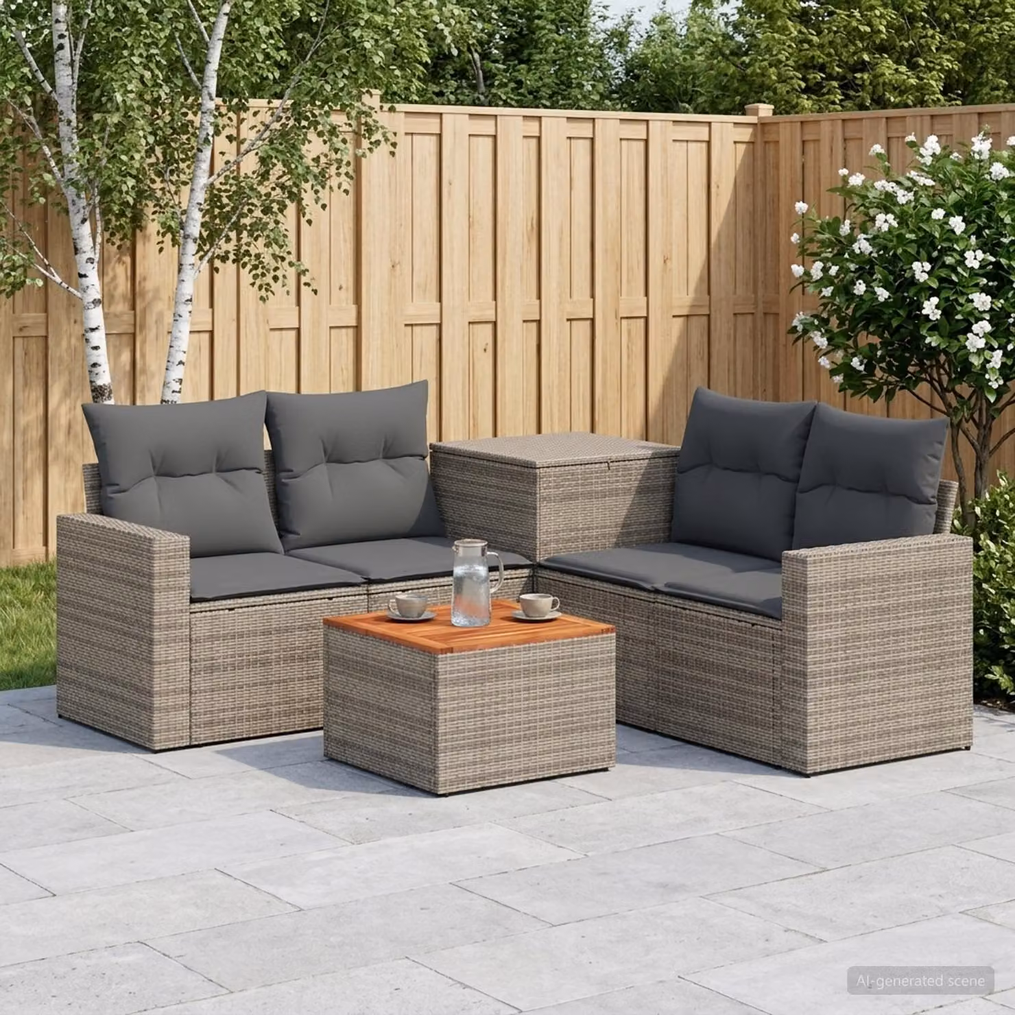 Set di divani da giardino vidaXL in polyrattan con forma a L, colore grigio e antracite, composto da 6 pezzi con cuscini inclusi e tavolino da caffè