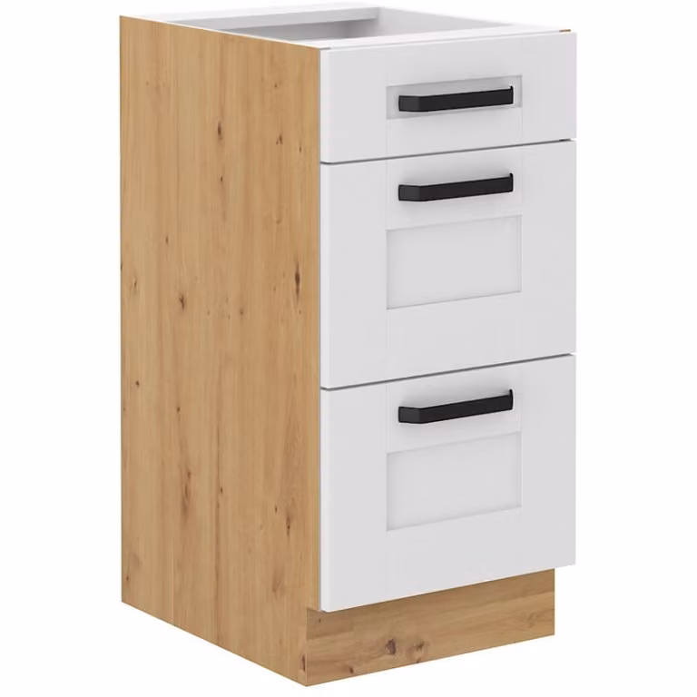 Mobile da cucina con cassetti LAILI - larghezza 40 cm, bianco / rovere artigianale
