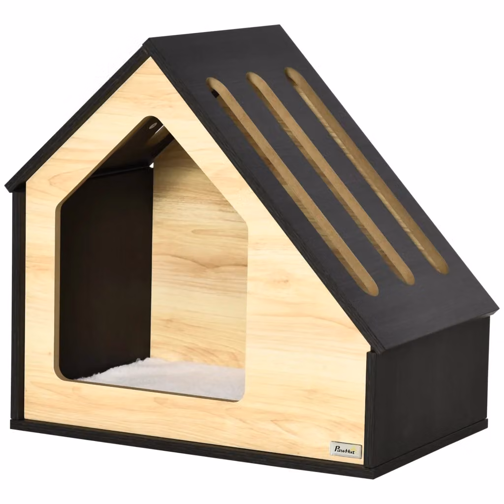Cuccia per cani XYLO con tetto spiovente e cuscino, marrone, L 60 cm x P 40 cm x H 59 cm – 2