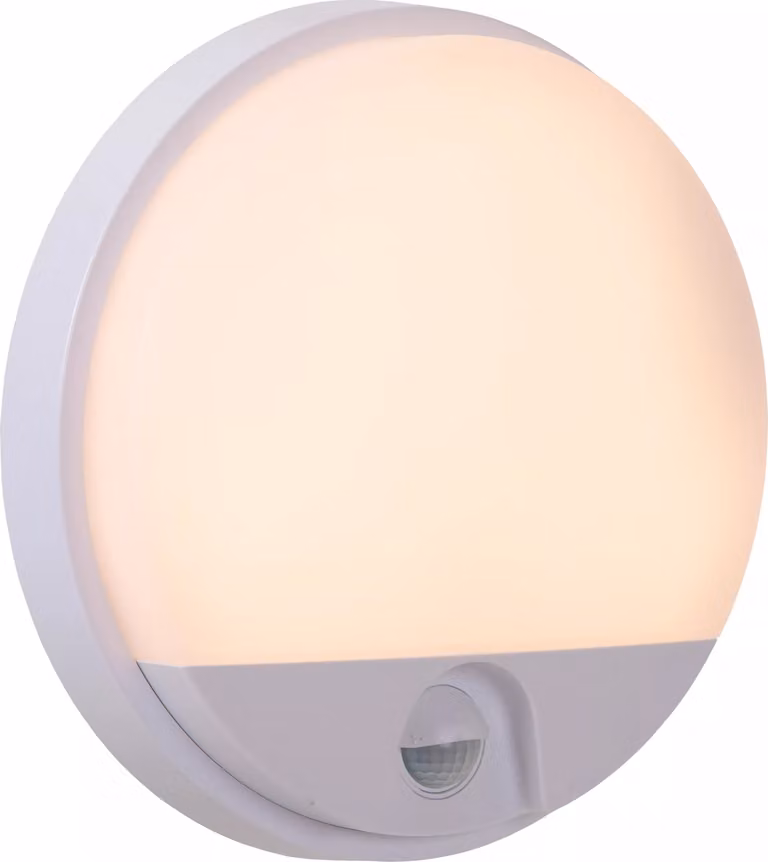 Applique da esterno a LED con sensore HUPS, bianca, 10 W, bianco caldo, 1000 lm, plastica, dimensioni: 21 x 21 x 4,9 cm, IP54, Lucide