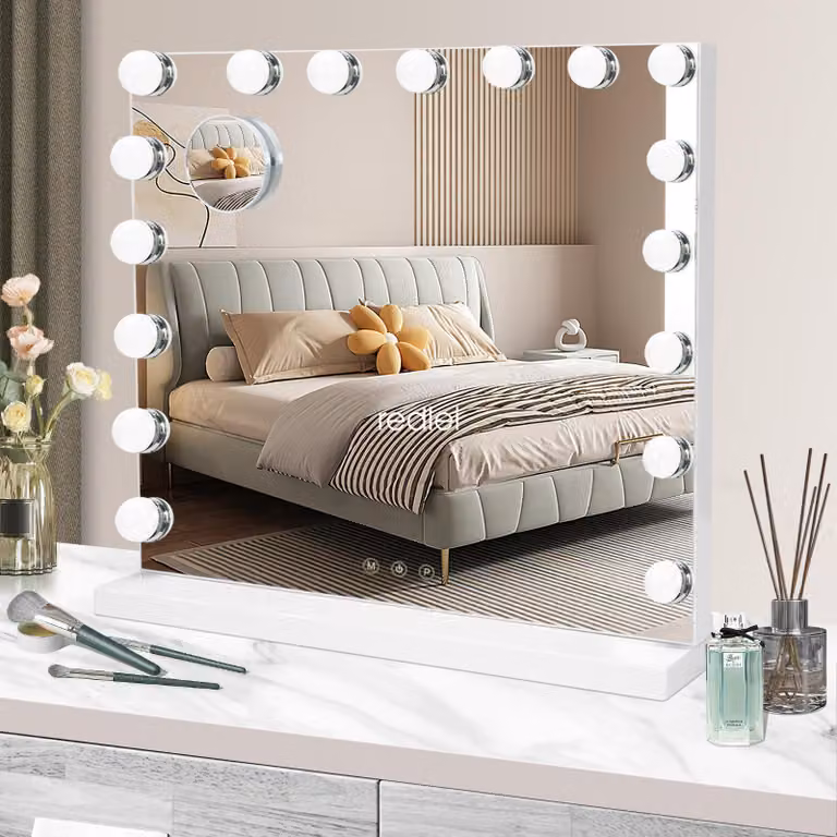 Specchio da trucco in stile Hollywood - Bianco - 17 luci LED dimmerabili - 60x52,5 cm