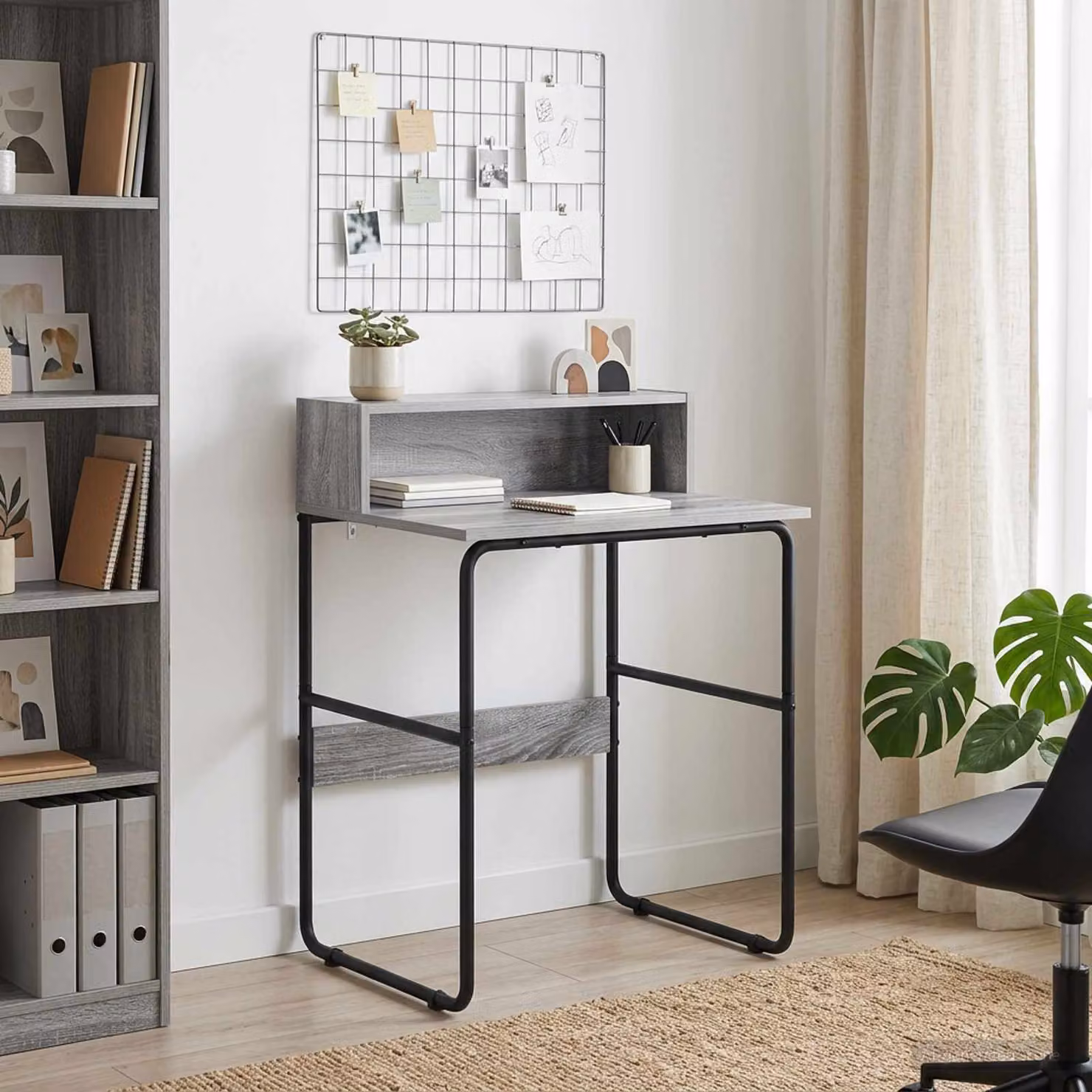 Scrivania moderna vidaXL con spazio di archiviazione, colore grigio, L: 120 cm, P: 60 cm, H: 75 cm