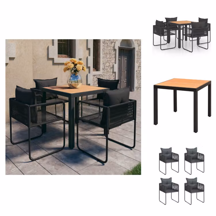 vidaXL Set da pranzo da giardino 5 pezzi in rattan PVC nero e marrone - Set di mobili da giardino