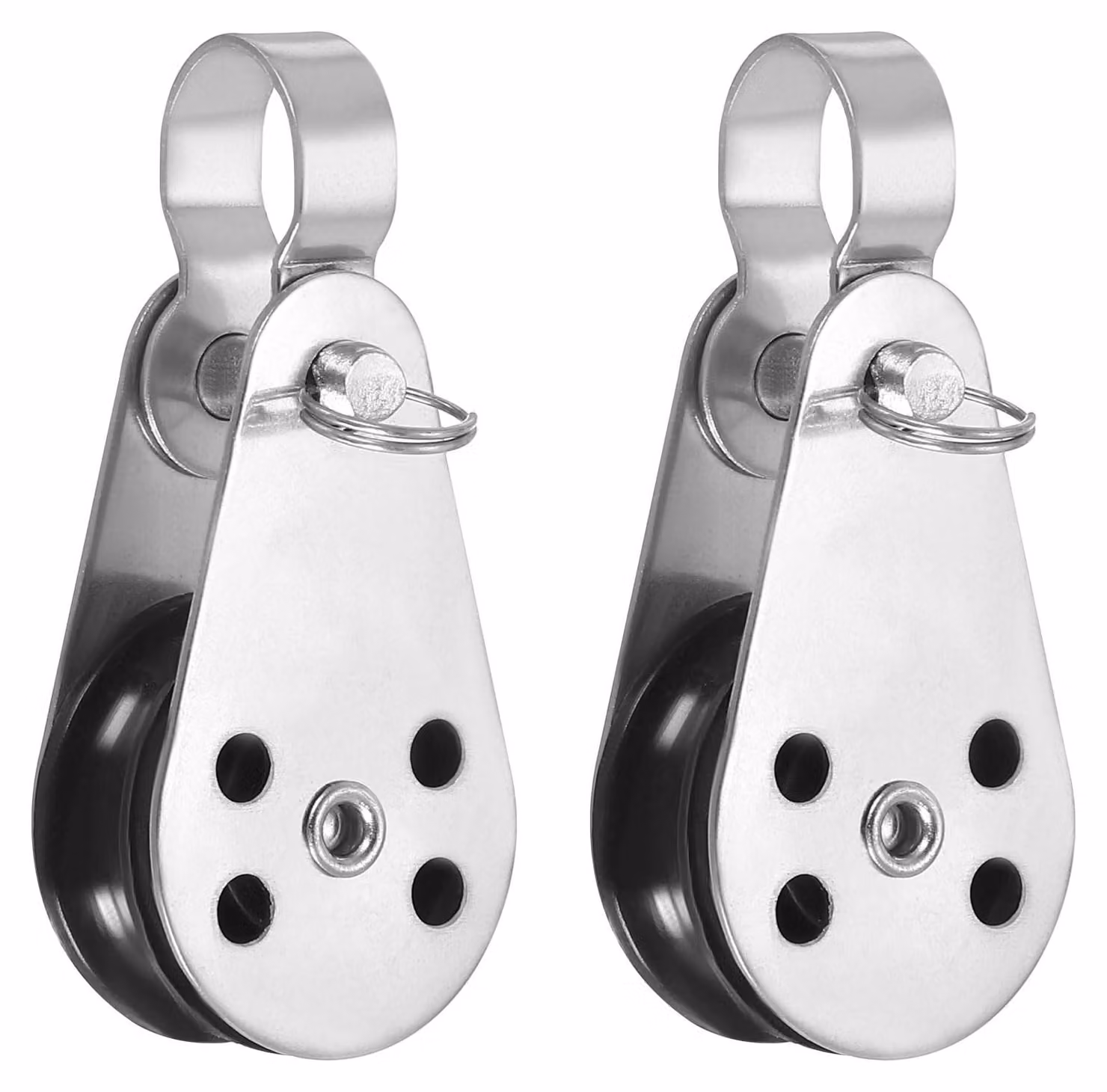 Confezione da 2, carrucole in acciaio inossidabile, diametro 25 mm, per corde di 0,6 cm, colore nero