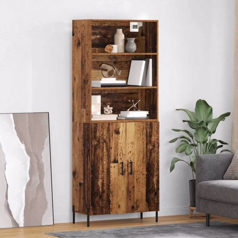Credenza moderna vidaXL in legno e metallo marrone con ante a battente e ripiani interni L: 69,5 cm, P: 32,5 cm, H: 180 cm