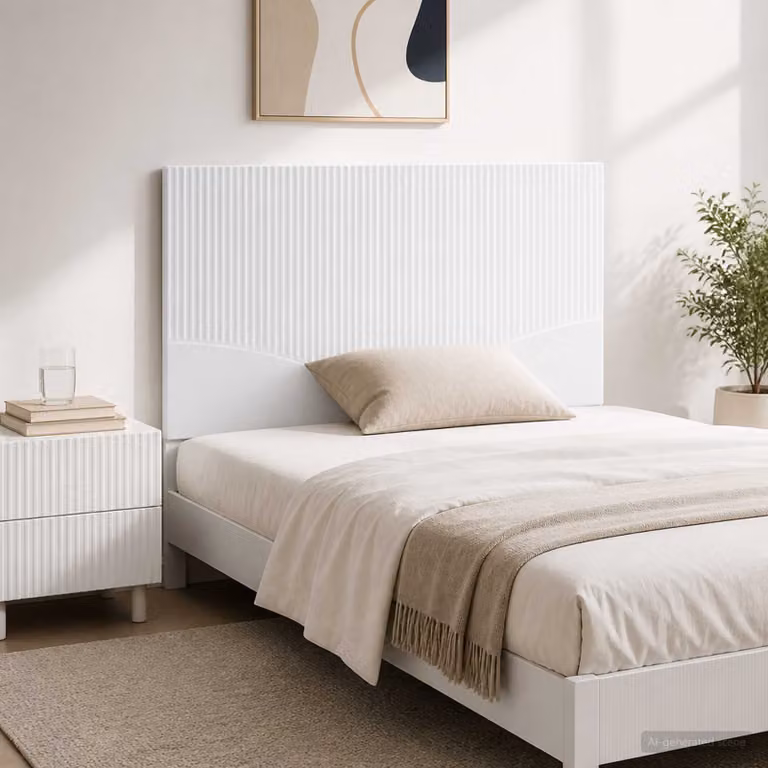 Testiera da muro vidaXL HOORN bianca lucida con ripiano integrato in legno ingegnerizzato