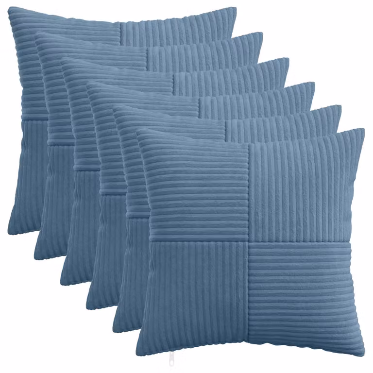 Set di 6 federe vidaXL ALMELO blu in velluto a coste, L 35 x P 35 cm