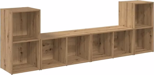 Set di 4 pezzi mobile porta TV moderno in legno color marrone con scomparti multimediali, L/P/H: 37 x 35 x 72 cm