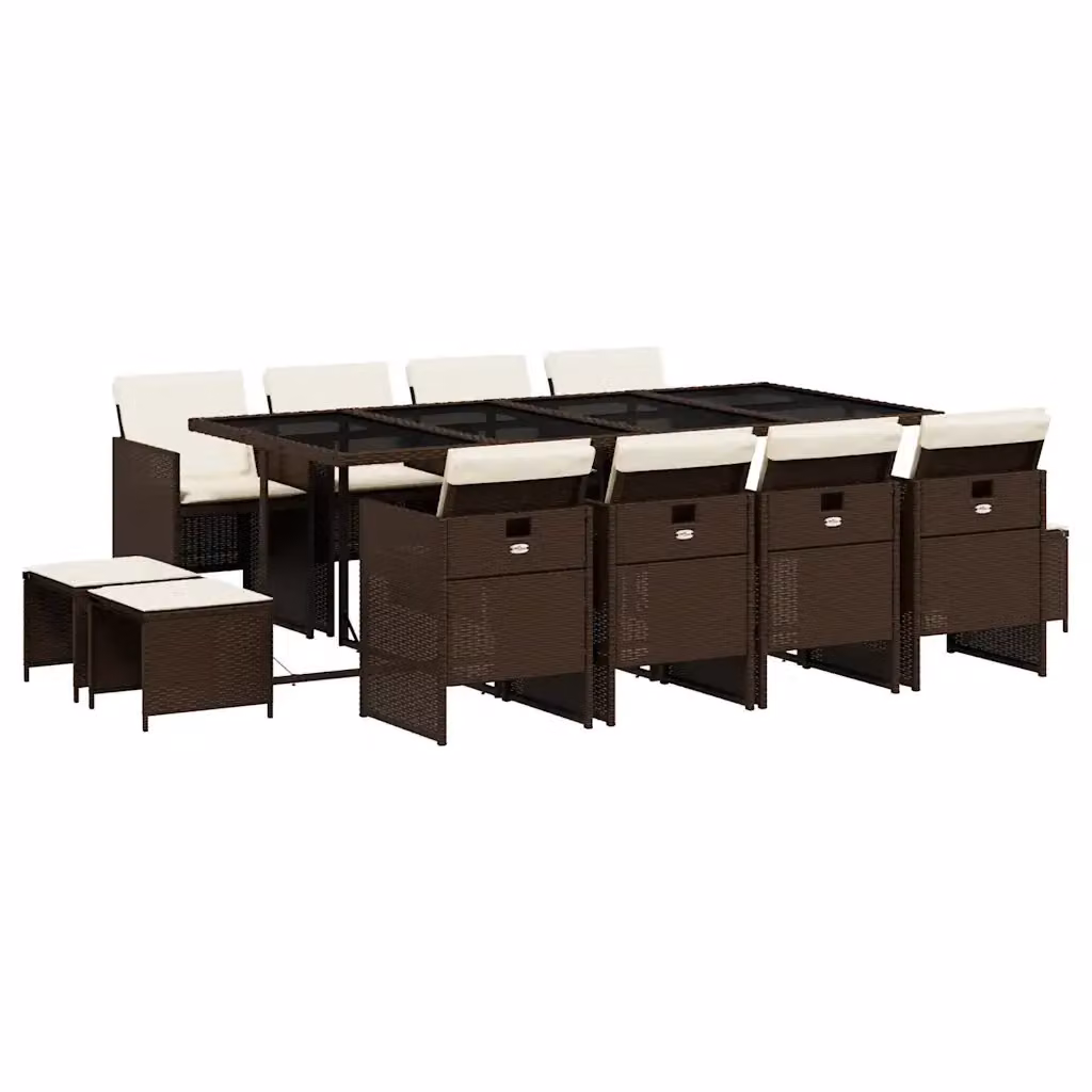 Set da Pranzo da Giardino vidaXL 13pz in Polyrattan Marrone con Cuscini e Tavolo in Vetro – 2