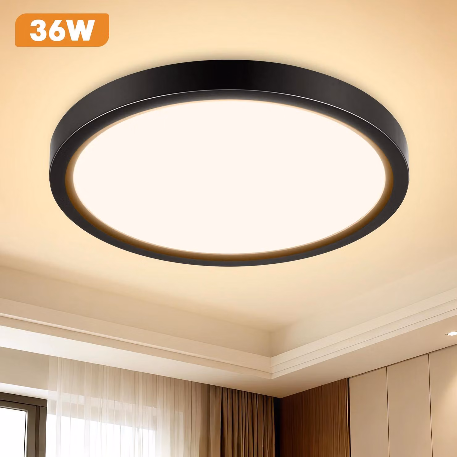 Lampada a soffitto a LED - Illuminazione minimalista di precisione - 36 W - 3000 K - Confezione da 2 - Colore: nero - Materiali: ferro e acrilico