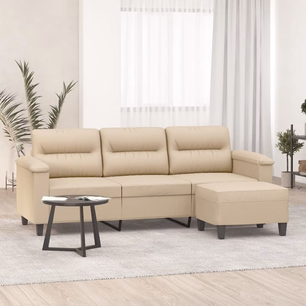 Maison Exclusive - Divano a tre posti con poggiapiedi, color crema, 180 cm, rivestimento in microfibra