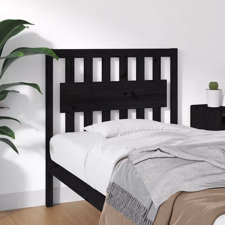 Testiera per letto vidaXL in legno massello di pino nero, stile rustico, L: 95,5 cm, P: 4 cm, H: 100 cm