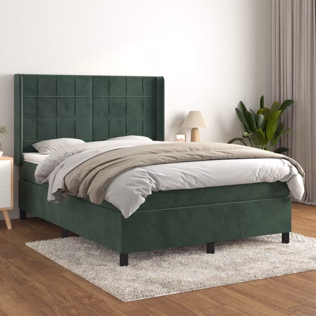 Maison Exclusive - Letto boxspring con materasso verde scuro 140x200 cm velluto
