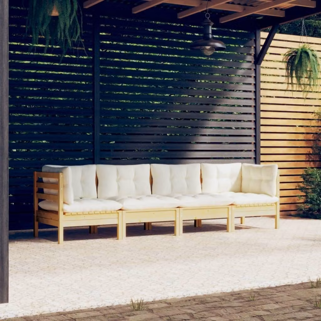 Maison Exclusive - Set Divani da Giardino 4 pz con Cuscini Crema in Massello di Pino