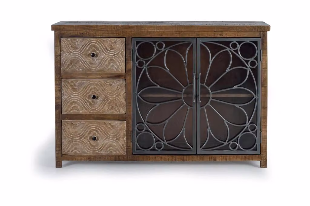 Credenza in legno di mango e metallo di Giner Y Colomer, colore marrone, stile rustico con decorazione astratta opaca – 2