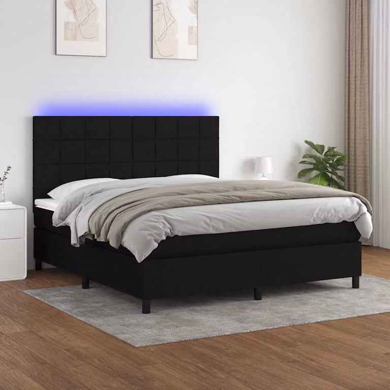Letto Ibrido vidaXL con Materasso e Illuminazione LED, Tessuto Nero, L/P: 160 x 200 cm