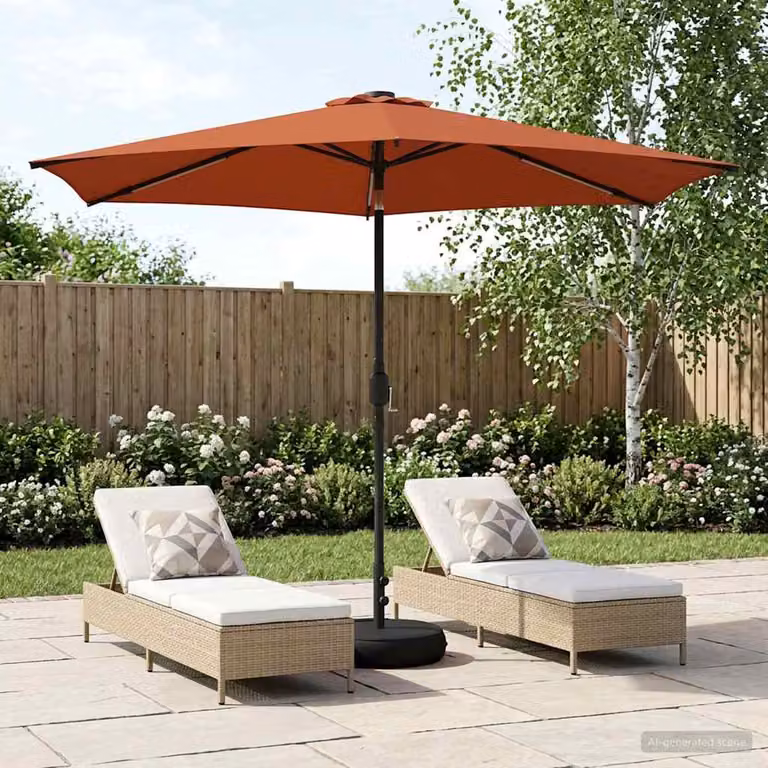 Parasol da giardino vidaXL con luci LED e base in poliestere, arancione e rosso, L/P: 300 x 300 cm