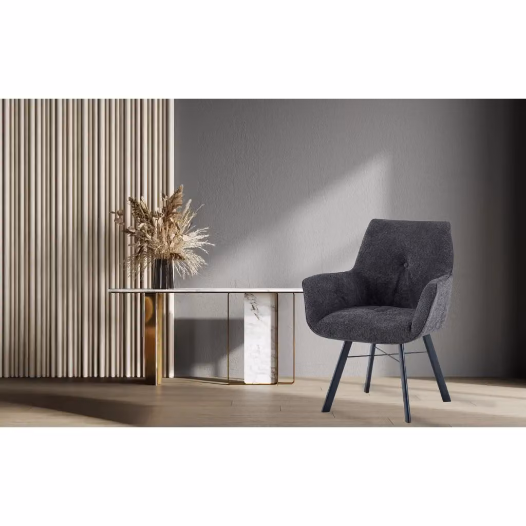 Sedia girevole con braccioli KENDRA HOME antracite e nera in tessuto – 2