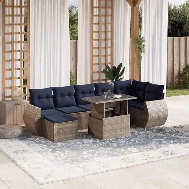 Set Divani da Giardino 8 pz con Cuscini Grigio in Polyrattan 3268691