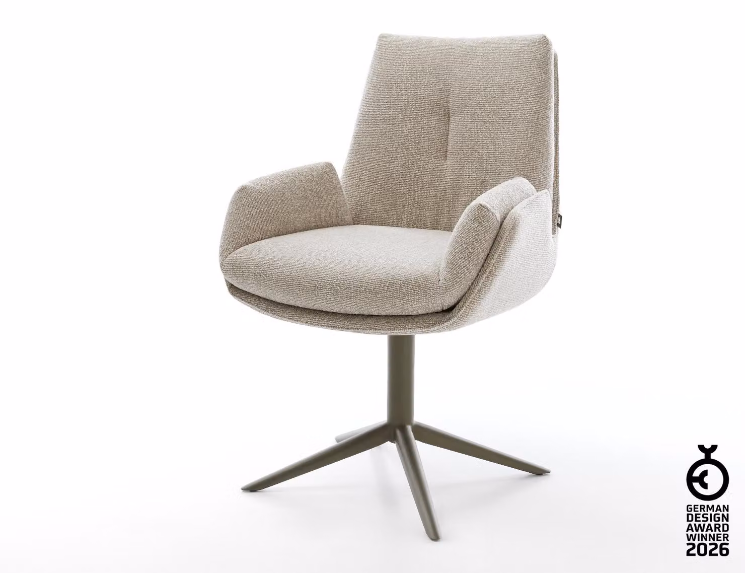 DELIFE sedia girevole Clea-Flex tessuto Soft Beige base effetto finitura titanio Funzione dondolo girevole a 360°