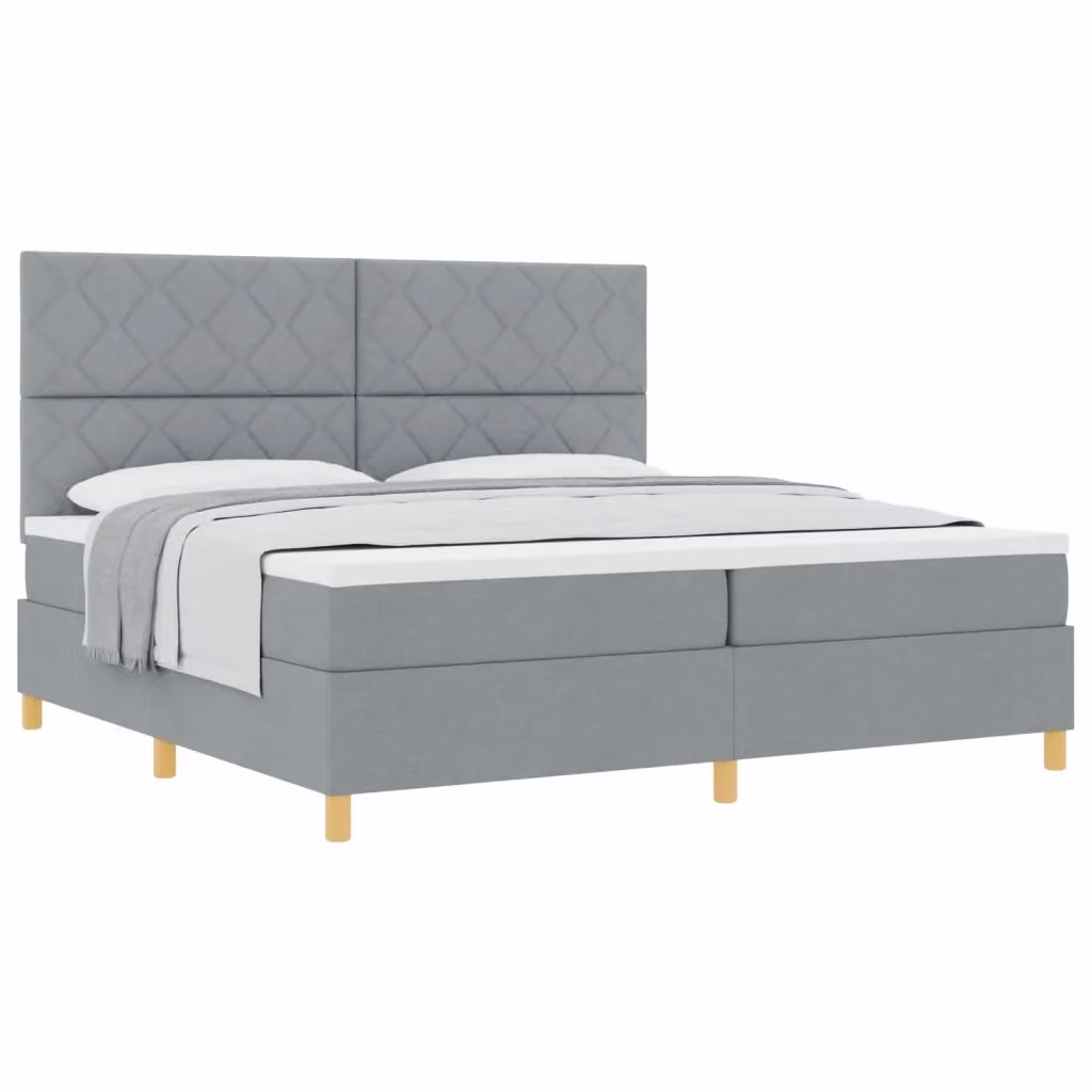 Letto a molle con testiera vidaXL in tessuto grigio con struttura in legno L: 200 cm, P: 200 cm, H: 280 cm – 2