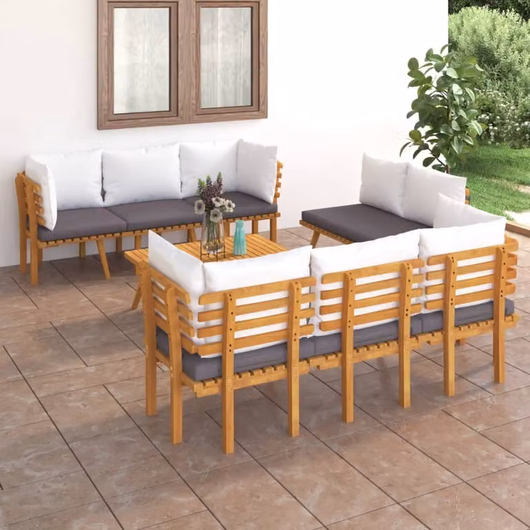 The Living Store Set da giardino da 8 pezzi con cuscini in legno massiccio di acacia