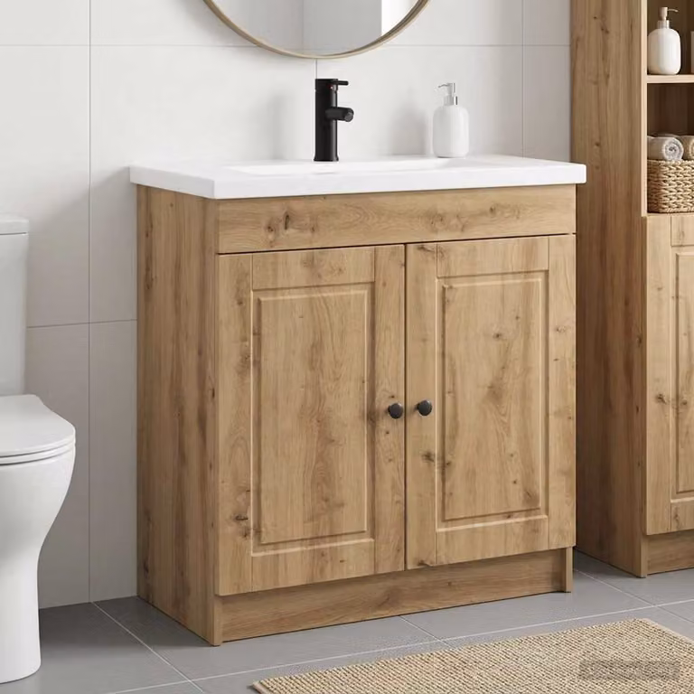 vidaXL Set di mobili per il bagno moderni in legno e metallo marrone opaco L/P/H: 81,0 x 37,5 x 78,5 cm