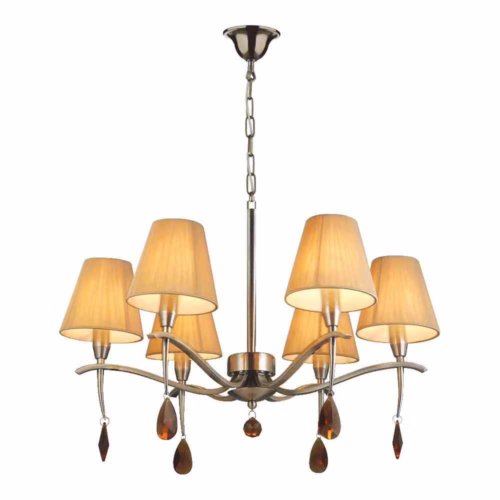 Lampada a sospensione OXFORD 6xE14/40W, ottone opaco/beige, Ø: 65 H: 120 cm, attacco E14, dimmerabile
