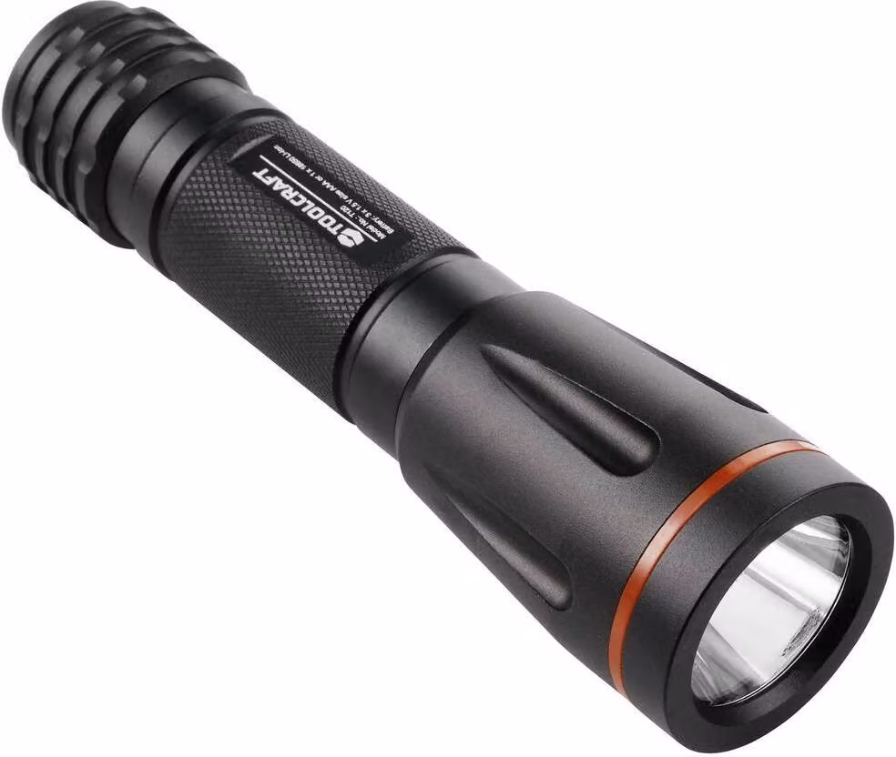 TOOLCRAFT T120 TO-7566321: Lampada a LED portatile con funzione stroboscopica, alimentata a batteria, 250 lumen, 122 grammi